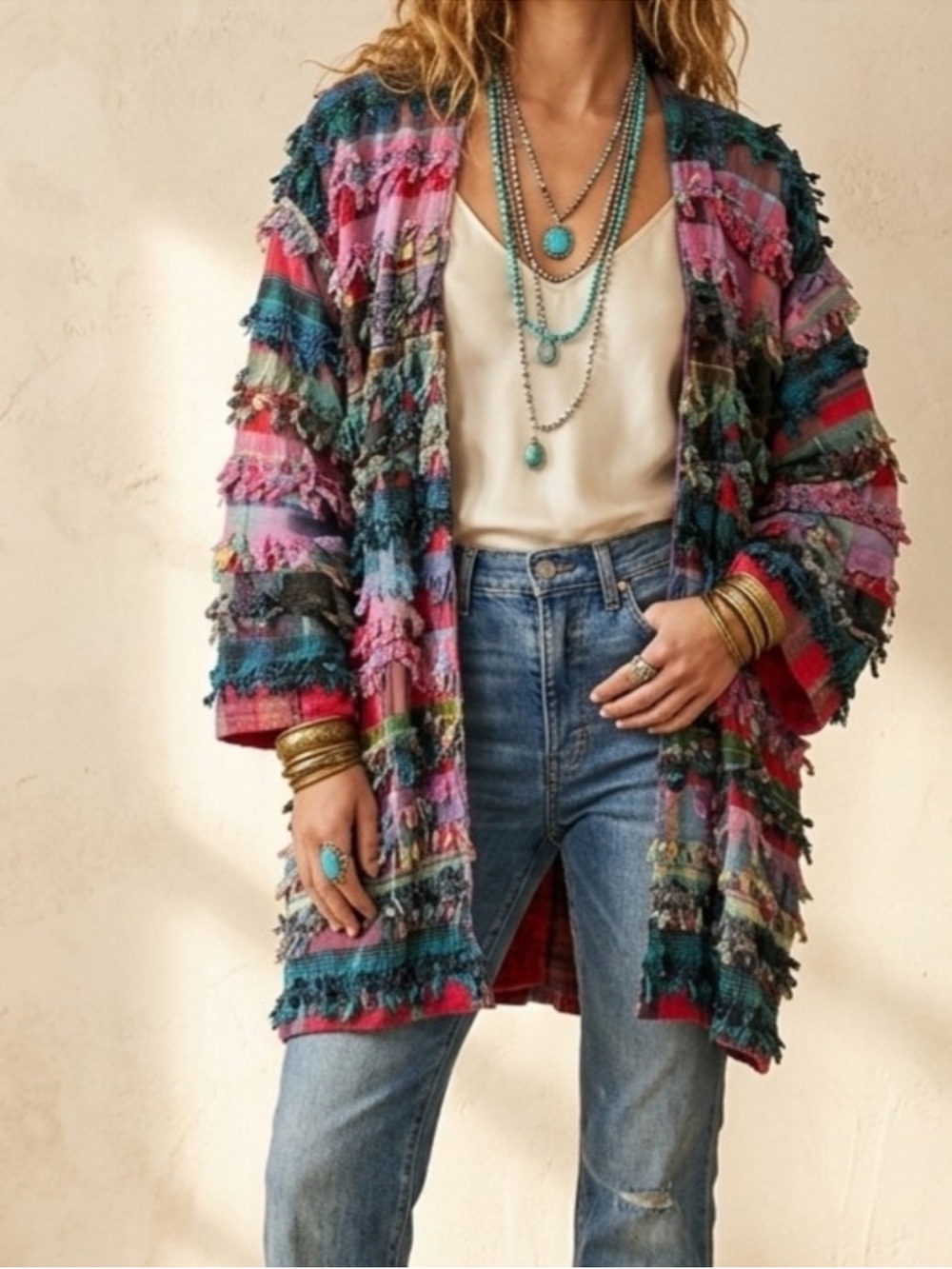 1980s Muslin Mink Paula Sweet multi boho indie open front cardigan